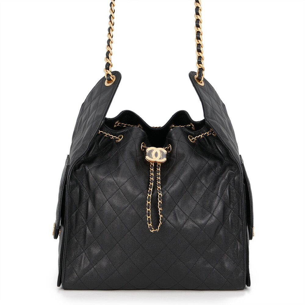 Chanel Chain Shoulder Bag CHANEL25 Medium Coco Mark Matelassé Caviar Skin AS5...